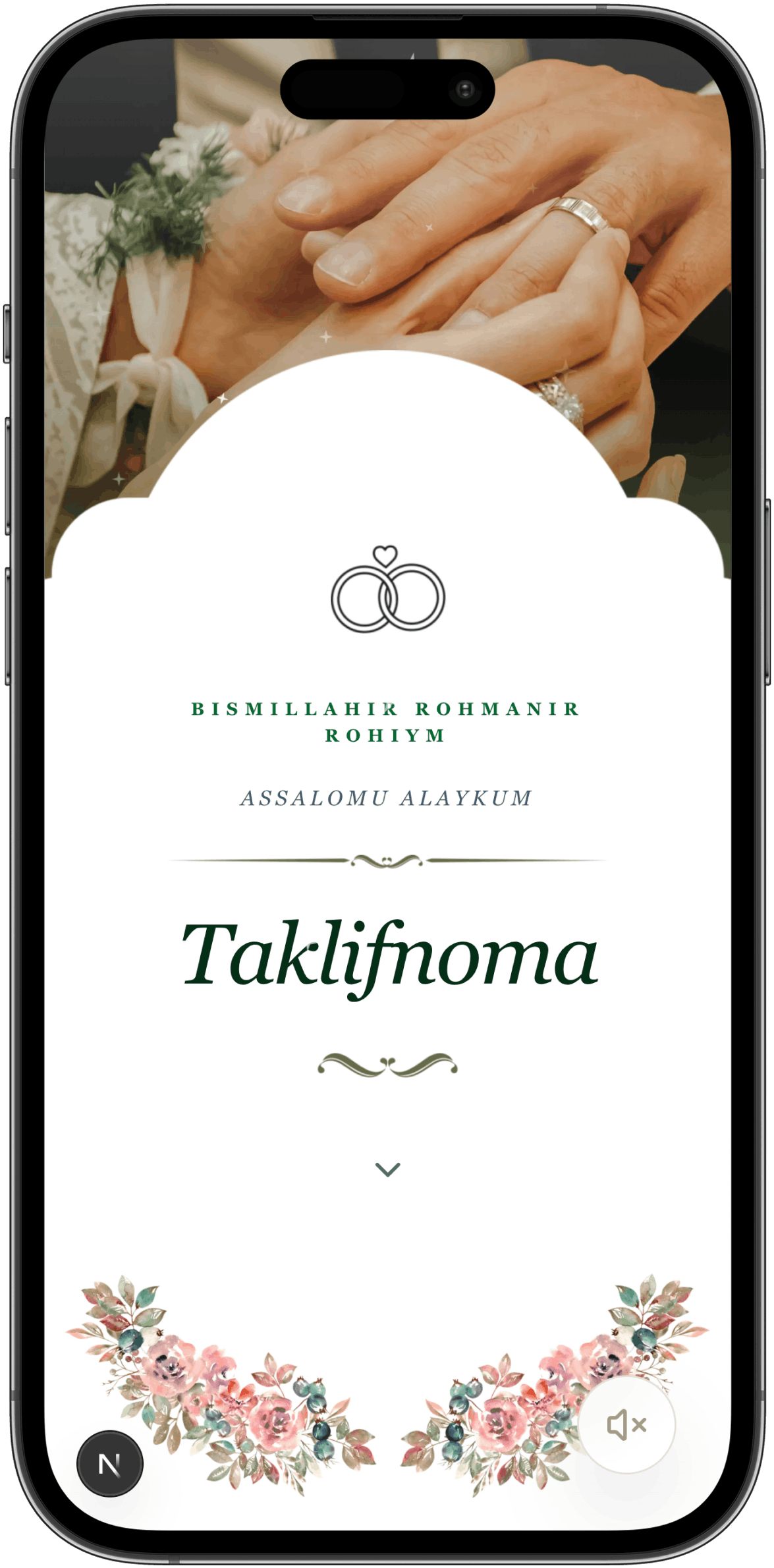 Green White taklifnomaning telefon ko‘rinishi
